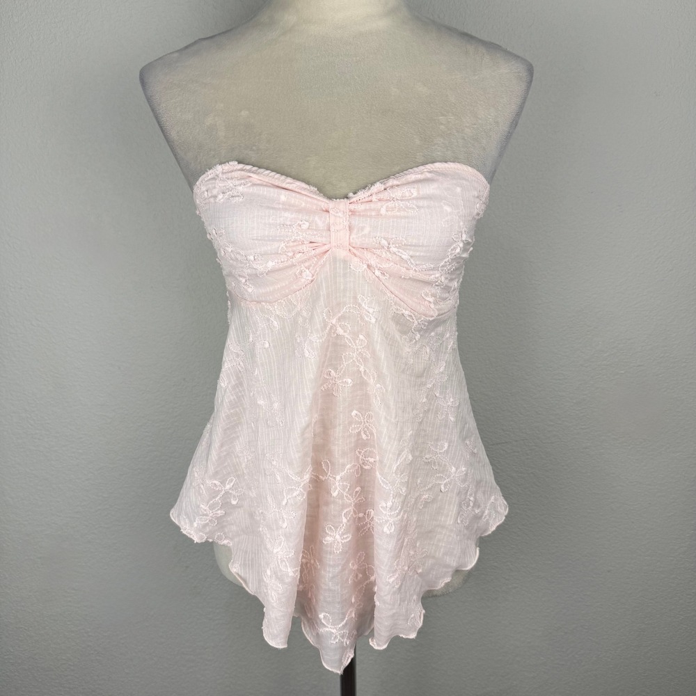 Joocy Babi Pink Eyelet Strapless Tube Top Handkerchief Hem Sweetheart Size Small